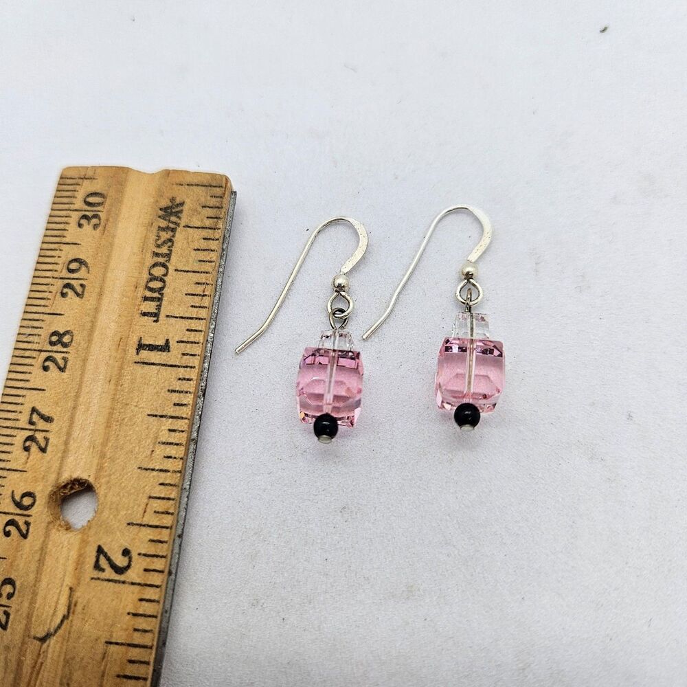 Sterling Silver and Pink Bead Dangle Earrings 925